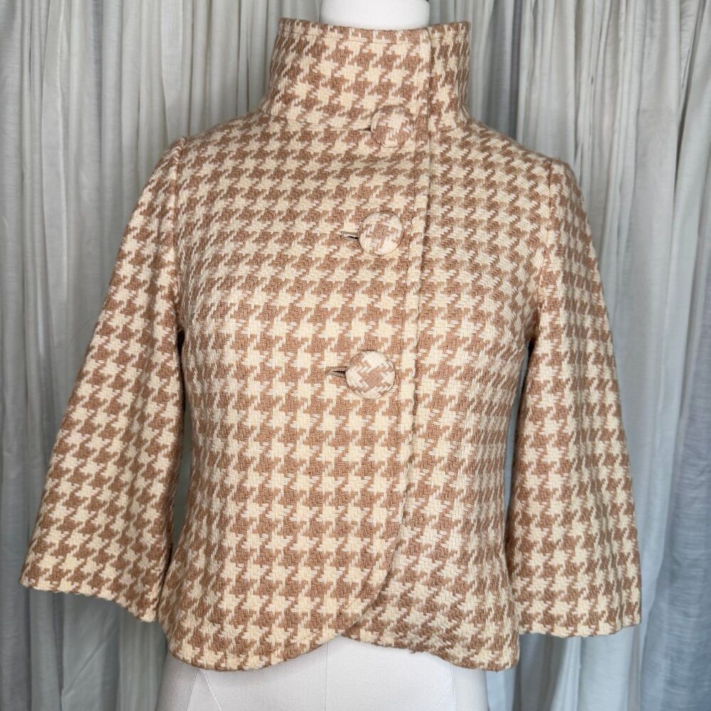 BANANA REPUBLIC Cropped Houndstooth Wool Blend Lined Blazer Size 2 (Bx 13)